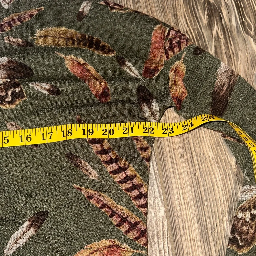 Bellamie Olive Feather Print V-Neck Sweater Dress Pockets Fall Boots Autumn - Picture 6 of 7